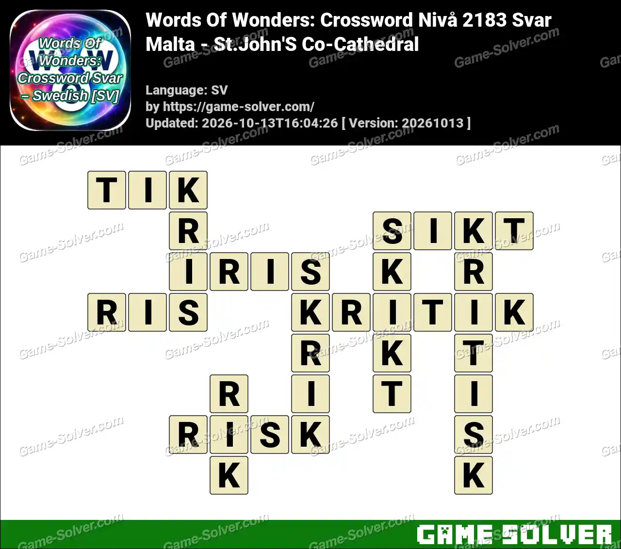 Words Of Wonders: Crossword Nivå 2183 Svar – Malta – St.John’S Co-Cathedral
